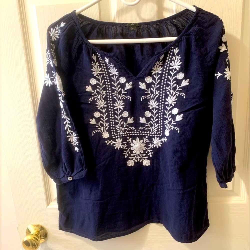 Talbots Petite 100% Cotton Lightweight Navy Blouse